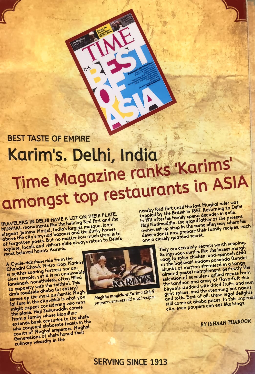 Time Magazine Best of Asia feature naming Karim's Delhi the Best Taste of Empire