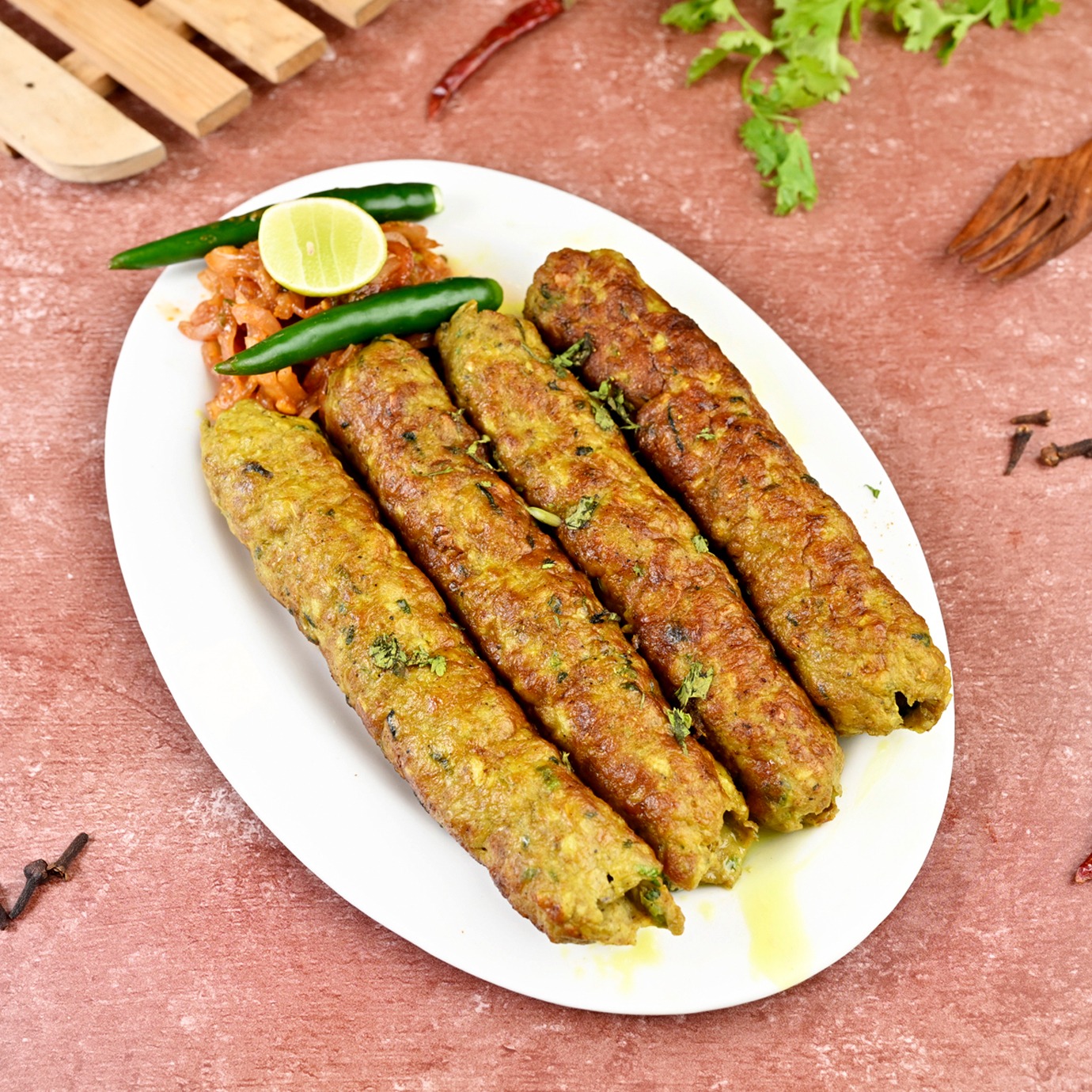 Chargrilled chicken sheekh kabab starter at Karim's, Nibra, Howrah